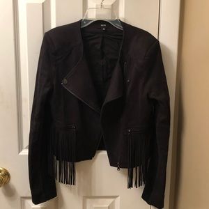 FATE black faux suede motorcycle jacket w/fringe